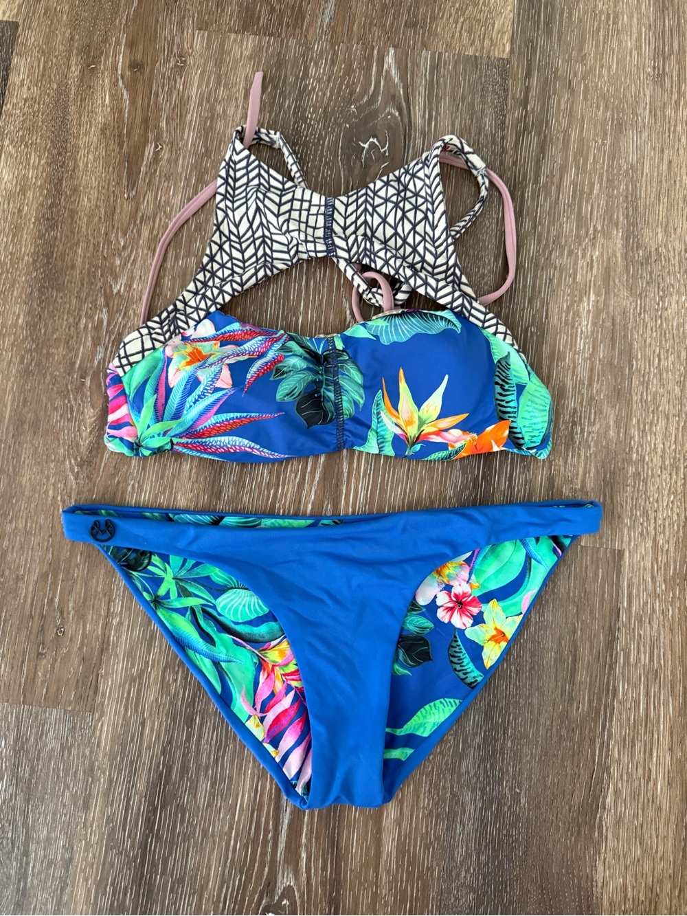 Maaji Blue Tropical Floral Bikini Set - top and bottom reversible